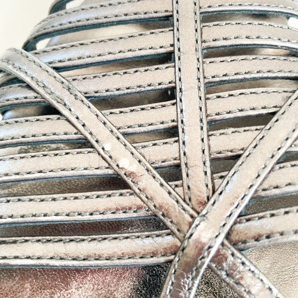 Prada Metallic Mini Wedge Closed Toe Strappy Sandals, Size 36.5 Womens - Picture 5 of 13